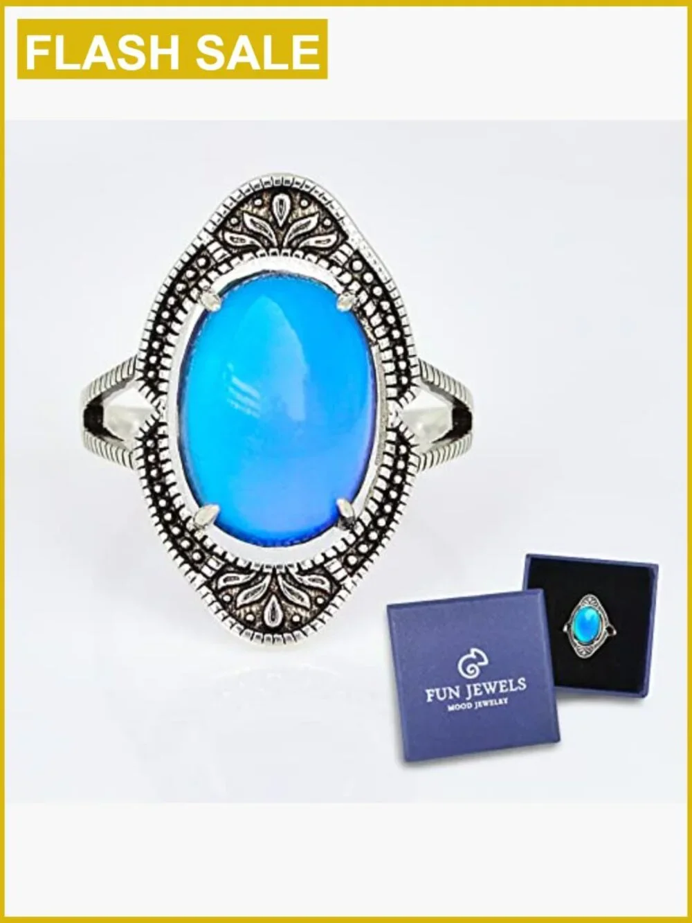 Vintage Adjustable Mood Ring Brass Oval Stone Gift Box